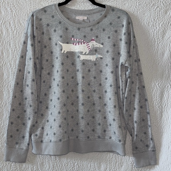 LC Lauren Conrad Dachshund Dog Snowflake Fleece Pullover Long Sleeve Top - Picture 2 of 8